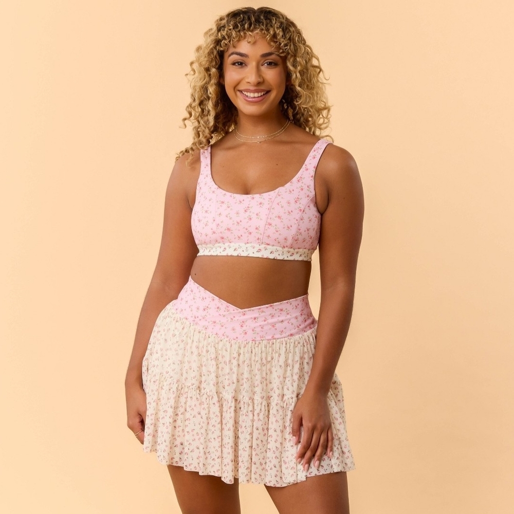 Blogilates Women's Bow Back Corset Sports Bra - Pink Floral